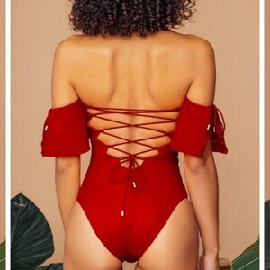 New! OCHIE Olivia off the shoulder lace-up swimsuit 3508